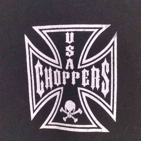 90~00s USA CHOPPERS メキシコ製 JERZEESボディ アイアンクロス スカルプリント クルーネック 半袖Tシャツ メンズ import:XL