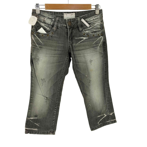 LOLITA JEANS ロリータ クロップド丈 ダメージ加工 ポケットワッペン デニム パンツ Y2K レディース S