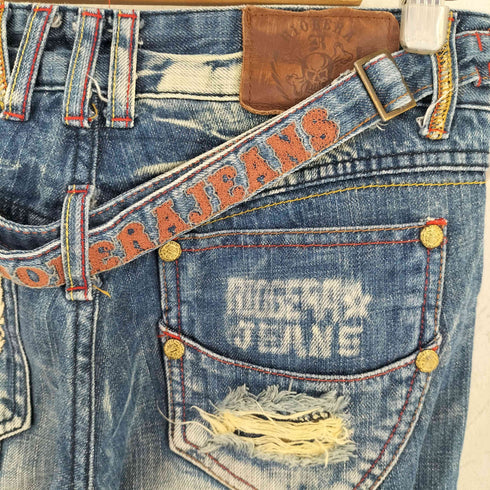 RIOBERA VINTAGE リオベラ ヴィンテージ ダメージ加工 ポケット刺繍 スタッズ フレアデニム パンツ Y2K レディース 27