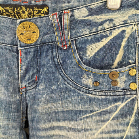 RIOBERA VINTAGE リオベラ ヴィンテージ ダメージ加工 ポケット刺繍 スタッズ フレアデニム パンツ Y2K レディース 27