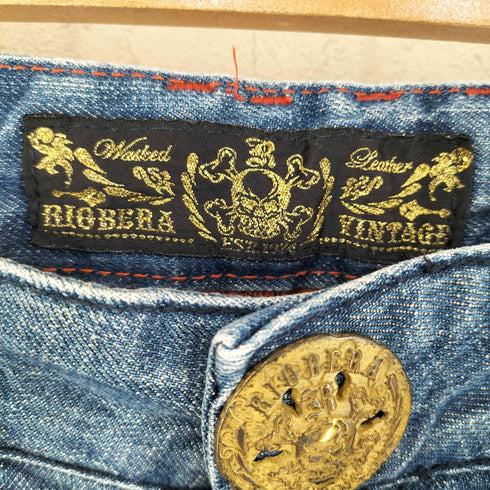 RIOBERA VINTAGE リオベラ ヴィンテージ ダメージ加工 ポケット刺繍 スタッズ フレアデニム パンツ Y2K レディース 27