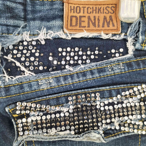 Hotkiss & Denim ホットキス アンド デニム ビジュー付き ラインストーン バック クロップド丈 デニム パンツ Y2K レディース 24