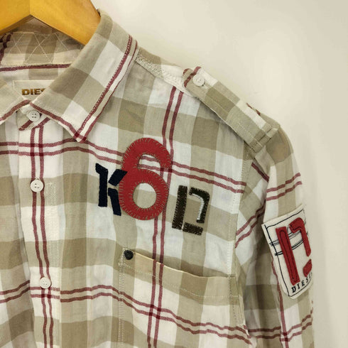 ディーゼル DIESEL ダメージ加工 ワッペンデザイン チェックシャツ Y2K メンズ import:M
