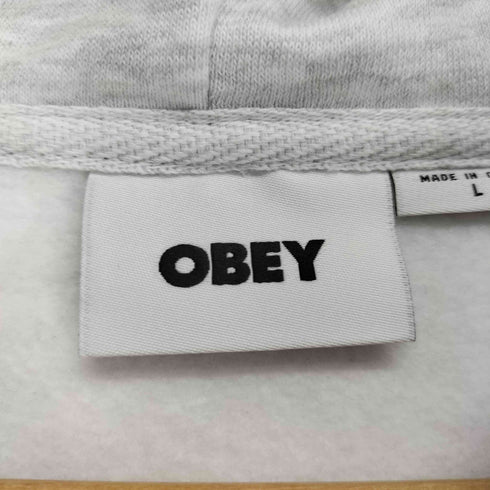 オベイ OBEY ロゴ 刺繍 霜降り ジップパーカー メンズ L