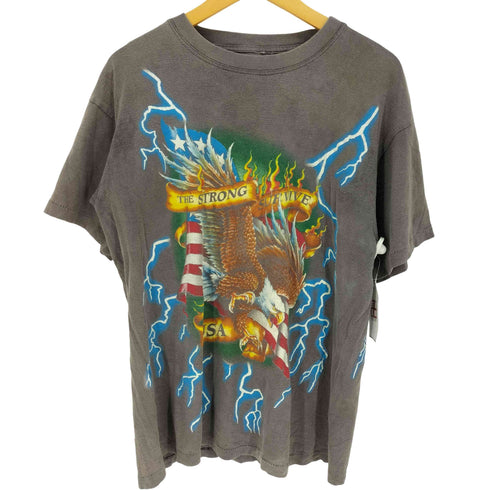 American Thunder アメリカンサンダー The Strong Survive イーグル サンダー 両面プリント クルーネックTシャツ 袖裾シングル フェード メンズ