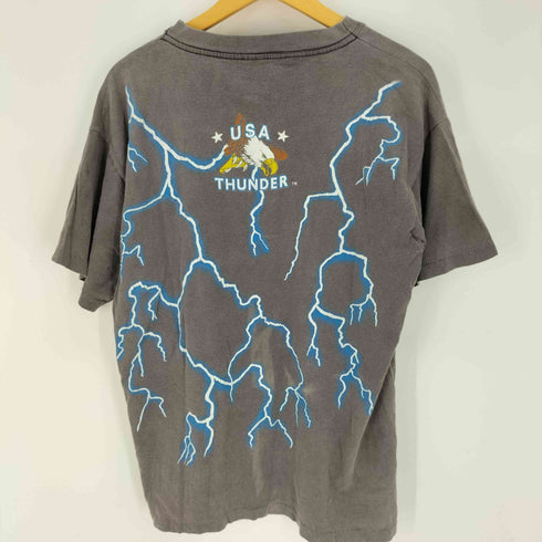American Thunder アメリカンサンダー The Strong Survive イーグル サンダー 両面プリント クルーネックTシャツ 袖裾シングル フェード メンズ