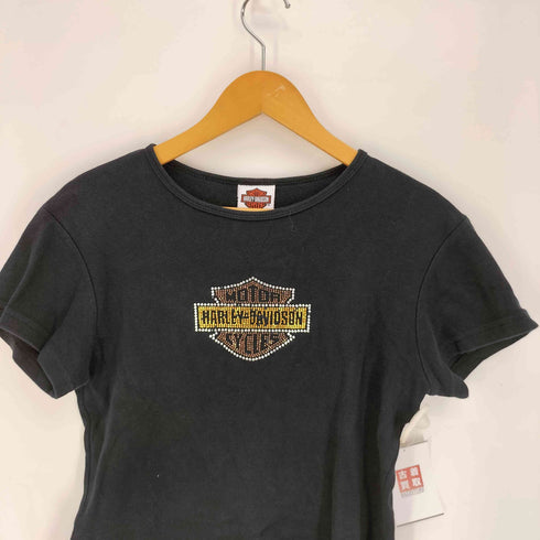ハーレーダビッドソン HARLEY-DAVIDSON Beaded Logo Embroidered Crewneck T-Shirt ビーズ ロゴ刺繍 S/S クルーネック Tシャツ Y2K レディース import:L