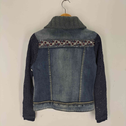 デシグアル Desigual 異素材切替 クロシェ編み 刺繍 デニムジャケット レディース 38