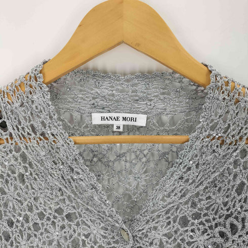 ハナエモリ HANAE MORI 花 刺繍 メッシュ ニットカーディガン レディース 38