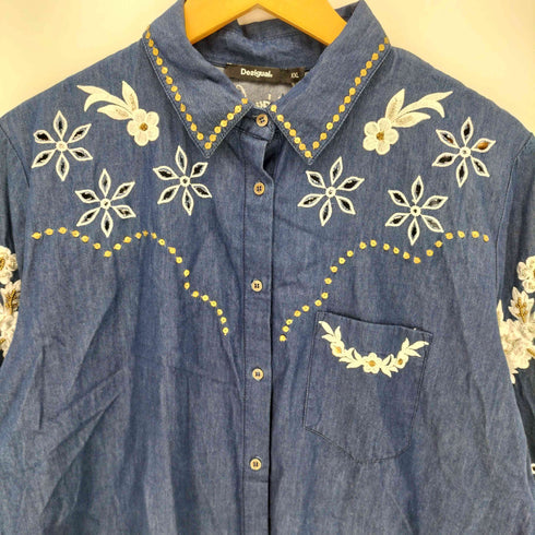 デシグアル Desigual CAM Dresde フローラル刺繍 デニムシャツ レディース import:XXL