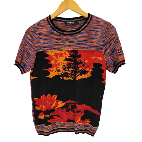 デシグアル Desigual イラストプリント デザイン半袖ニットTシャツ レディース import:M