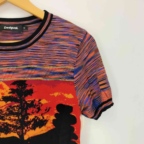 デシグアル Desigual イラストプリント デザイン半袖ニットTシャツ レディース import:M