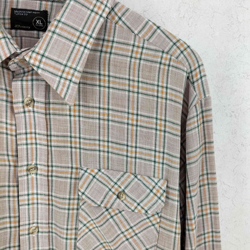 ジェーシーペニー JC Penney 70s チェック 襟芯 長袖 シャツ メンズ XL