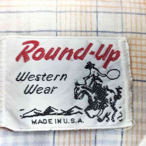 70s Round Up ラウンドアップ チェック 長袖 ウエスタンシャツ メンズ M