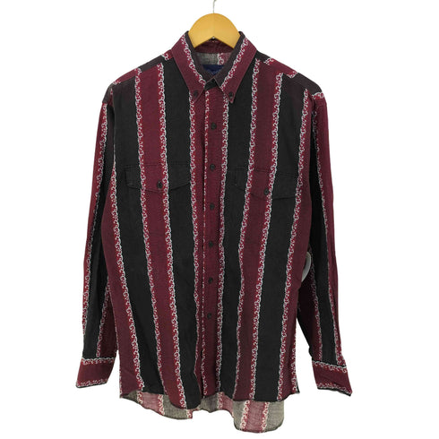 ラングラー Wrangler 80s ストライプ フラップポケット 長袖 プリント ボタンダウンシャツ メンズ M