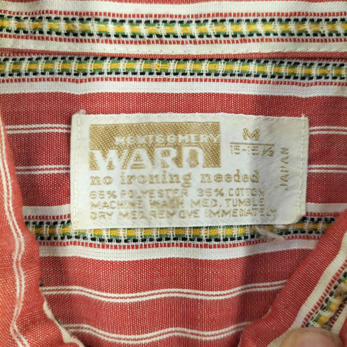 モンゴメリーワード MONTGOMERY WARD 70s ポリエステル コットン ストライプ 長袖 シャツ メンズ M