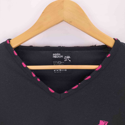 ピーピーエフエム PPFM ワンポイント 刺繍 Vネック 長袖Tシャツ Y2K メンズ M