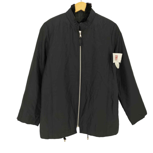 IF-PISSARRO BOUTIQUE ライナー付き 裾ドローコード シルク 襟ファー スタンドカラー ジャケット レディース import:M