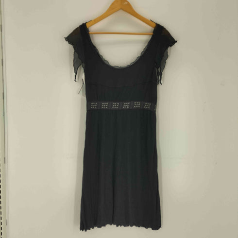 マックスアンドコー MAX&CO. JERSEY DRESS ビーズ装飾 フリルドッキング ノースリーブ ワンピース ゴシック レディース S