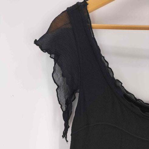 マックスアンドコー MAX&CO. JERSEY DRESS ビーズ装飾 フリルドッキング ノースリーブ ワンピース ゴシック レディース S