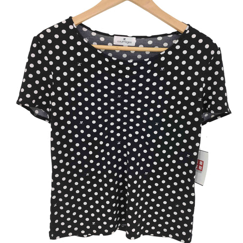 クレージュ courreges ドット ロゴプリント ギャザー クルーネック 半袖 カットソー レディース FR:40