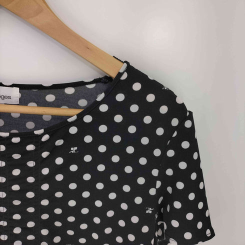 クレージュ courreges ドット ロゴプリント ギャザー クルーネック 半袖 カットソー レディース FR:40