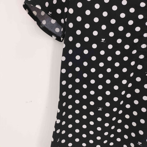 クレージュ courreges ドット ロゴプリント ギャザー クルーネック 半袖 カットソー レディース FR:40