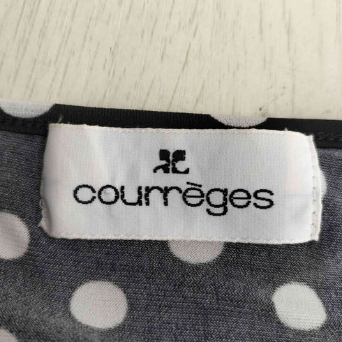 クレージュ courreges ドット ロゴプリント ギャザー クルーネック 半袖 カットソー レディース FR:40