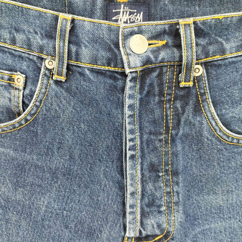 ステューシー Stussy 90-00s USA製 OLD 紺タグ ボタンフライ ストレート デニムパンツ メンズ US:28-29