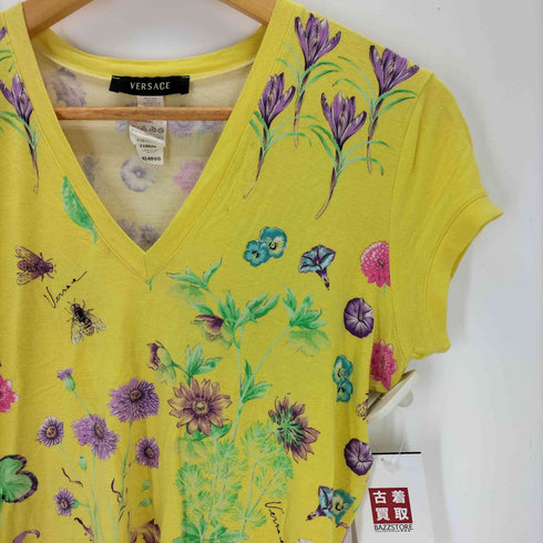 ヴェルサーチ VERSACE マルチカラー フラワープリント Vネック 半袖カットソー レディース