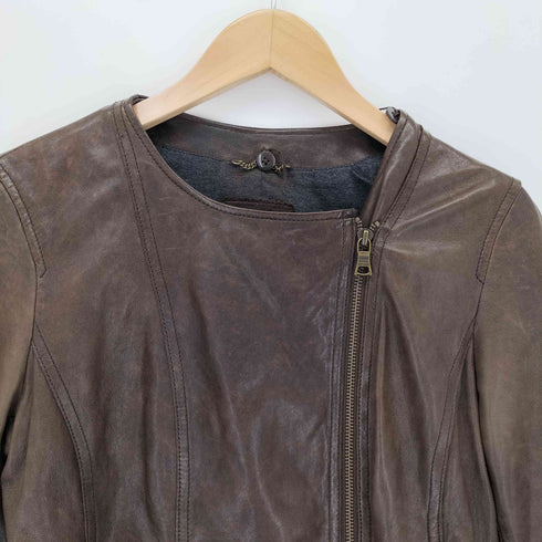 バナナリパブリック BANANA REPUBLIC ラムレザー ノーカラーライダースジャケット レディース S