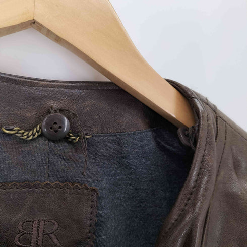 バナナリパブリック BANANA REPUBLIC ラムレザー ノーカラーライダースジャケット レディース S