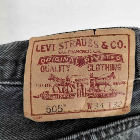 リーバイス Levis 505 ボタン裏4355 ペイント ダメージ加工 ブラック ストレートデニムパンツ メンズ W34 L32