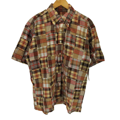 ブルックスブラザーズ BROOKS BROTHERS TRADITIONAL FIT トラディショナルフィット ボタンダウン パッチワーク チェック柄 S/S シャツ メンズ import:M