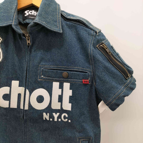 ショット Schott ワッペン刺繍 ショートスリーブ デニムジップジャケット トランプ レディース JPN:7号