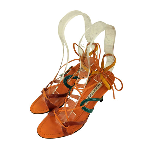 マノロブラニク MANOLO BLAHNIK イタリア製 ハイヒール レースアップサンダル レディース 34 1/2