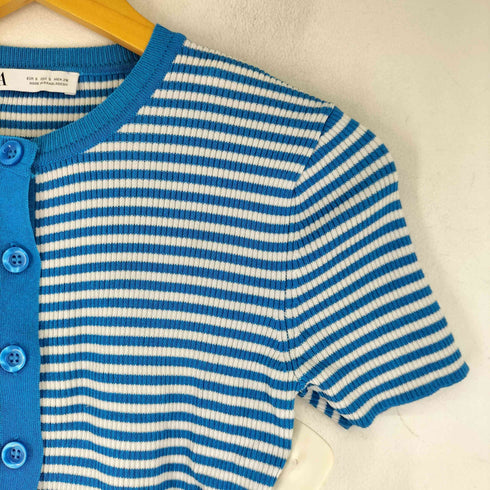 ザラ ZARA ボーダー クロップド 半袖 カーディガン レディース JPN:S