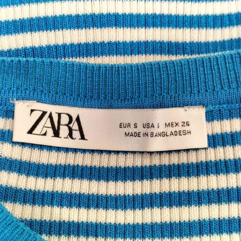 ザラ ZARA ボーダー クロップド 半袖 カーディガン レディース JPN:S