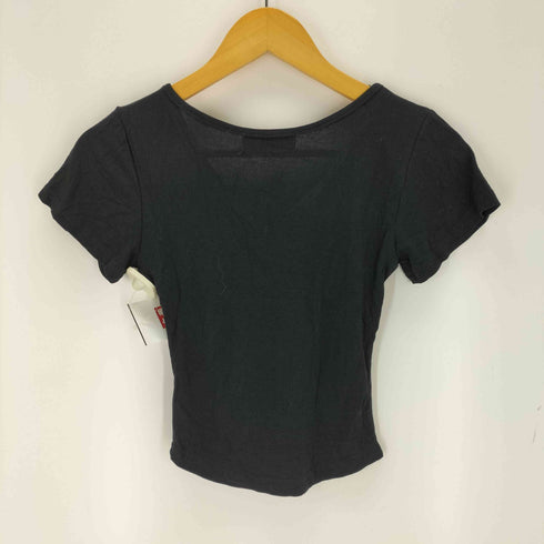 Mucent ムセント ワンポイントロゴ刺繍 Vネック 半袖Tシャツ レディース