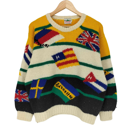 ユナイテッドカラーズオブベネトン UNITED COLORS OF BENETTON 国旗 総柄 ニットセーター メンズ JPN:48