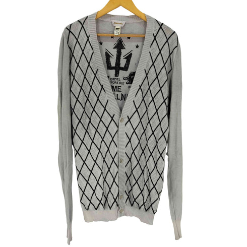 ディーゼル DIESEL アーガイル柄 ニットカーディガン グラフィックプリント メンズ import:XL
