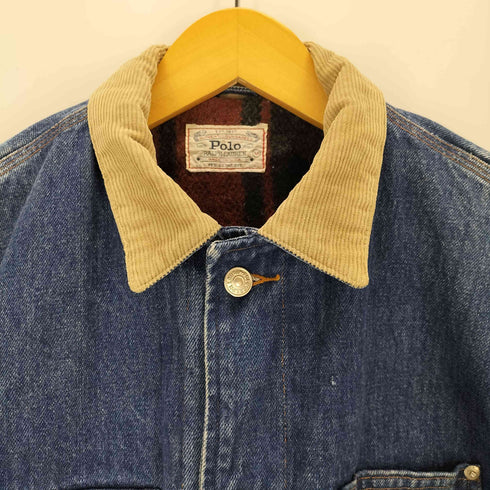ポロラルフローレン POLO RALPH LAUREN 90S 白タグ 裏地 ウール チェック デニム カバーオール メンズ