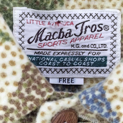 Macba Jros 木 猫目ボタン 総柄 長袖 ネルシャツ メンズ FREE
