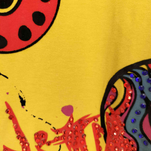 ヒロココシノ HIROKO KOSHINO 総柄 ビジュー フロッキー プリント Tシャツ レディース