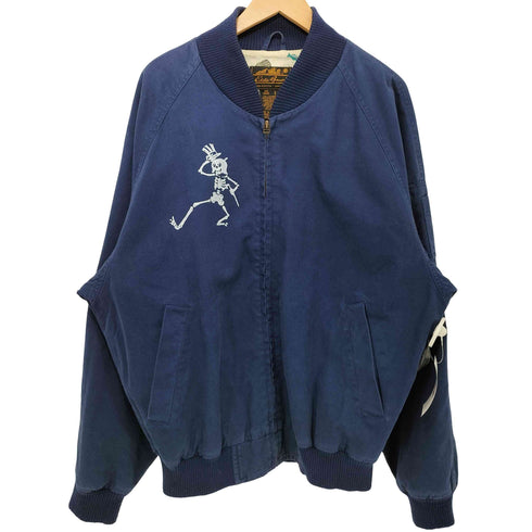 エディーバウアー Eddie Bauer 80-90s 黒タグ 裏地フィッシング柄 プリント デニム ボンバージャケット MA-1 メンズ import:L