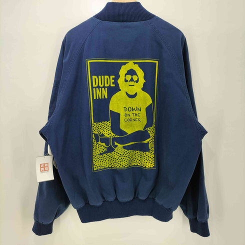 エディーバウアー Eddie Bauer 80-90s 黒タグ 裏地フィッシング柄 プリント デニム ボンバージャケット MA-1 メンズ import:L
