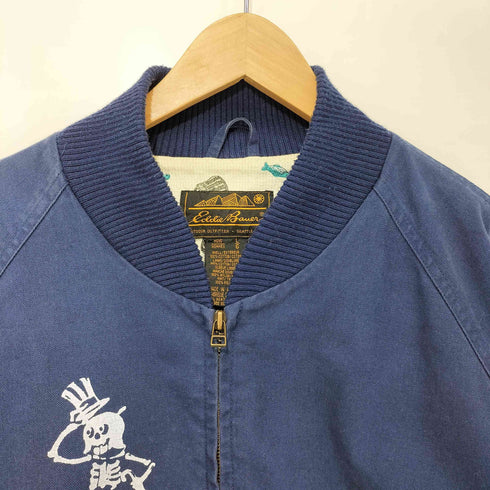 エディーバウアー Eddie Bauer 80-90s 黒タグ 裏地フィッシング柄 プリント デニム ボンバージャケット MA-1 メンズ import:L