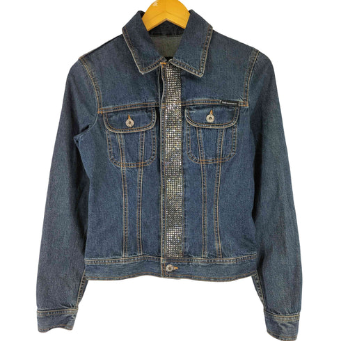 ドルチェアンドガッバーナ DOLCE&GABBANA 00S クリスタルジェム ダブルポケット デニムジャケット レディース import:XS