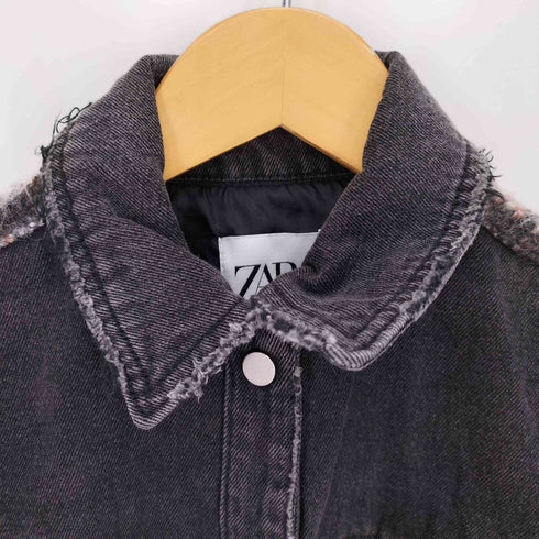 ザラ ZARA フリンジ ウール 異素材切替 デニムジャケット レディース import:XS