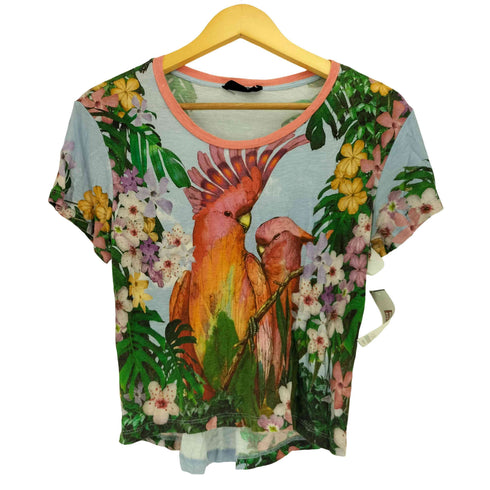 デシグアル Desigual 総柄 鳥 プリント クロップド S/S Tシャツ レディース import:S